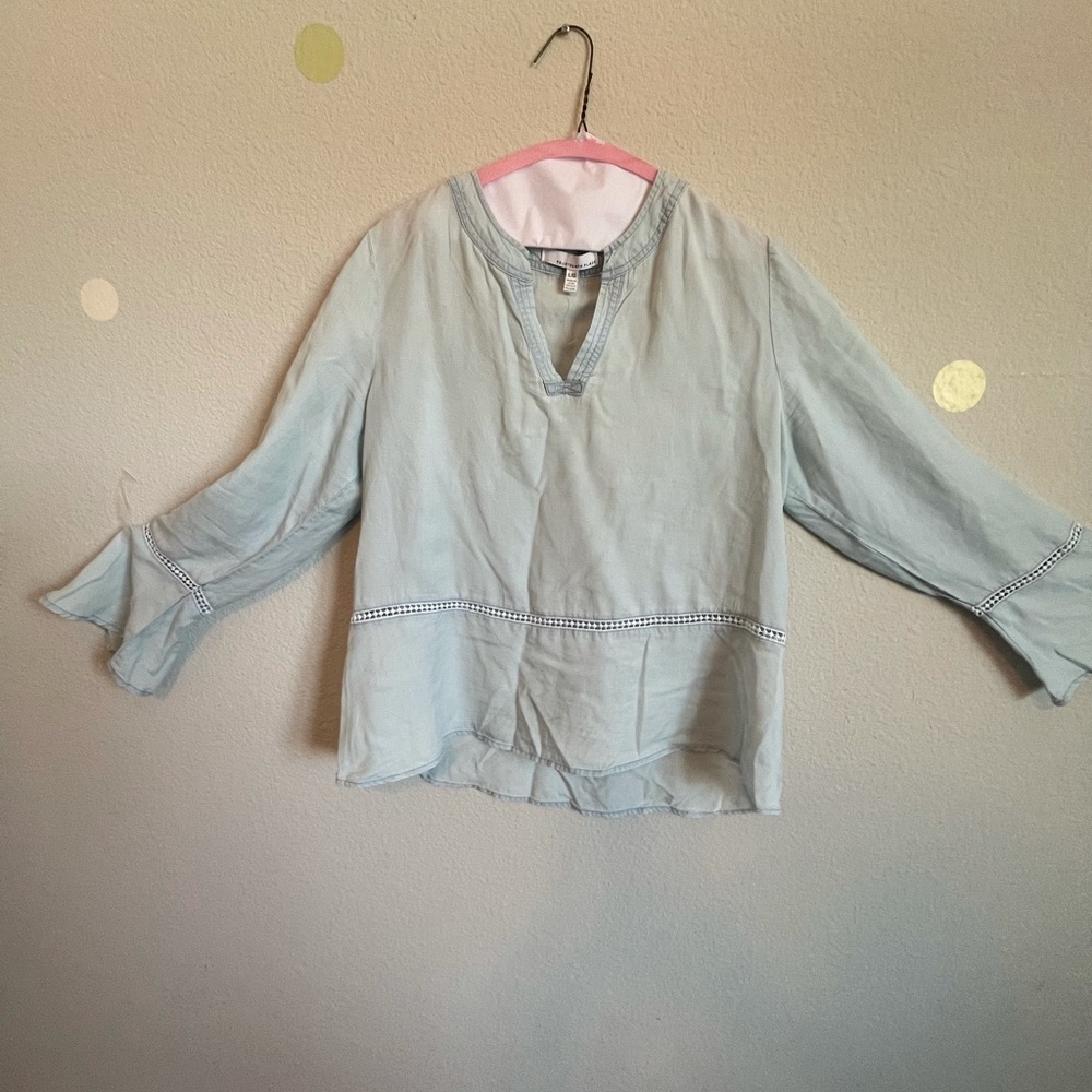 Distressed light denim top in large size
